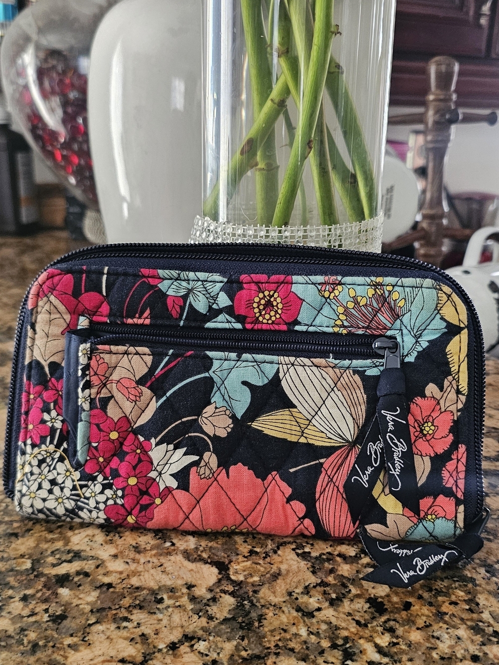 Vera Bradley Black Floral Zip Wallet